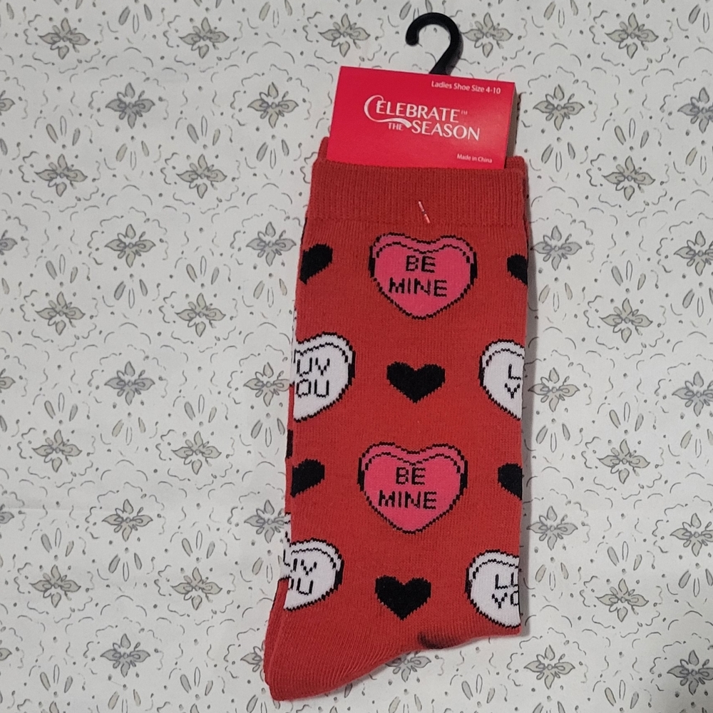 Celebrate The Seaon Valentine Conversation Heart Crew Socks